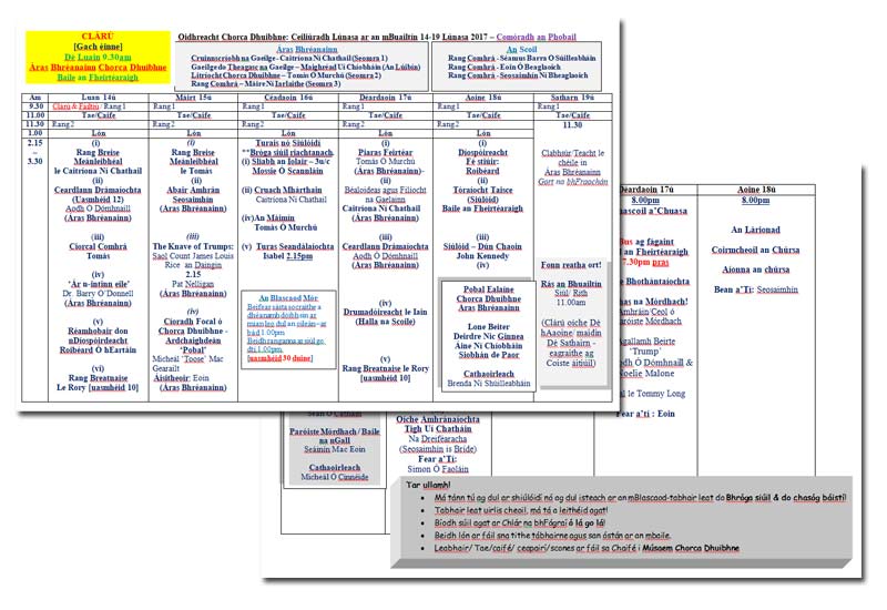 Oidhreacht Sample Timetable of an Irish Course